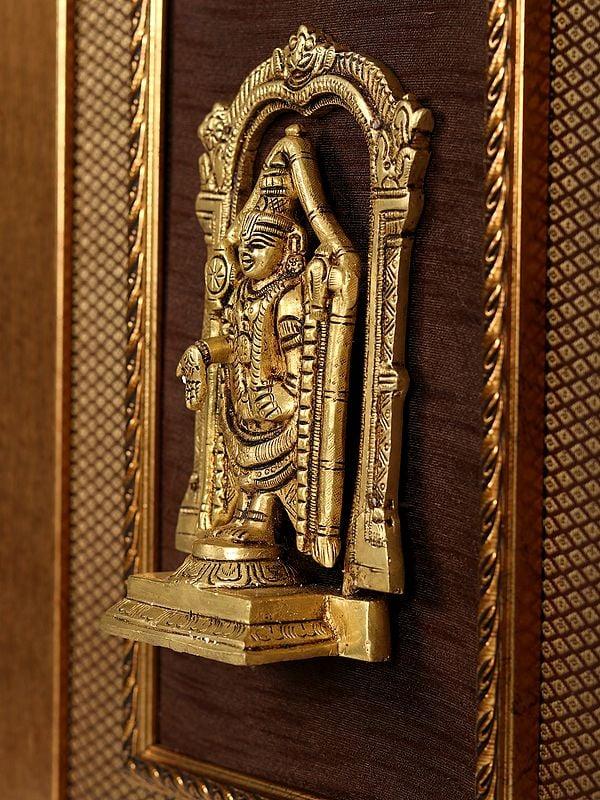Exotic India 17" Wooden Framed Triputi Balaji | Wall Hanging 