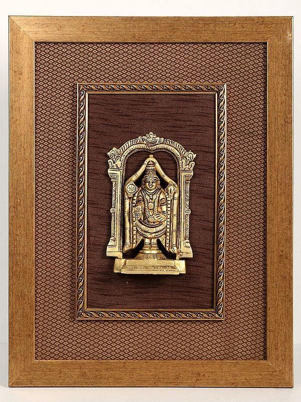 exotic india 17" Wooden Framed Triputi Balaji | Wall Hanging 