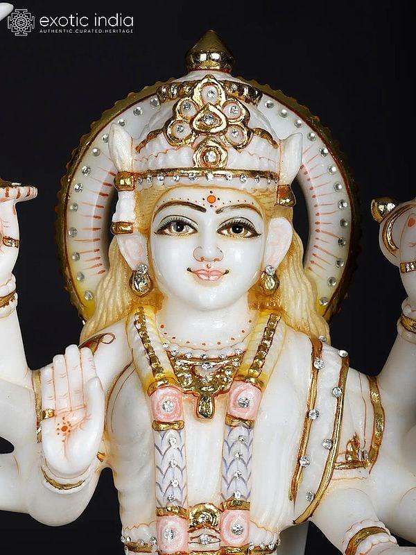 Exotic India 18" Ashtabhujadharini Goddess Durga (Sherawali Maa) | Marble Statue 