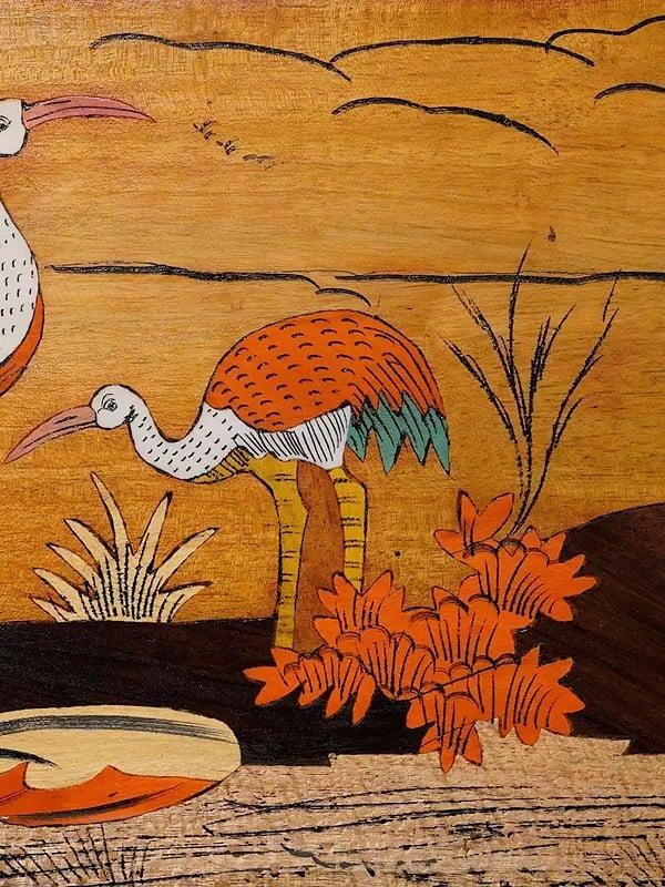 Exotic India 18" Beautiful Birds Near By The Lake | Rosewood Panel With Inlay Work 