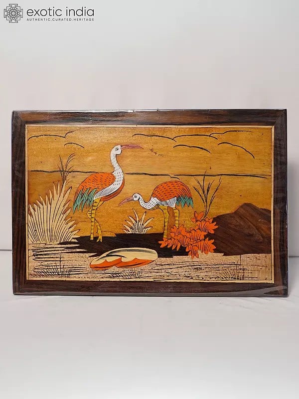 exotic india 18" Beautiful Birds Near By The Lake | Rosewood Panel With Inlay Work 