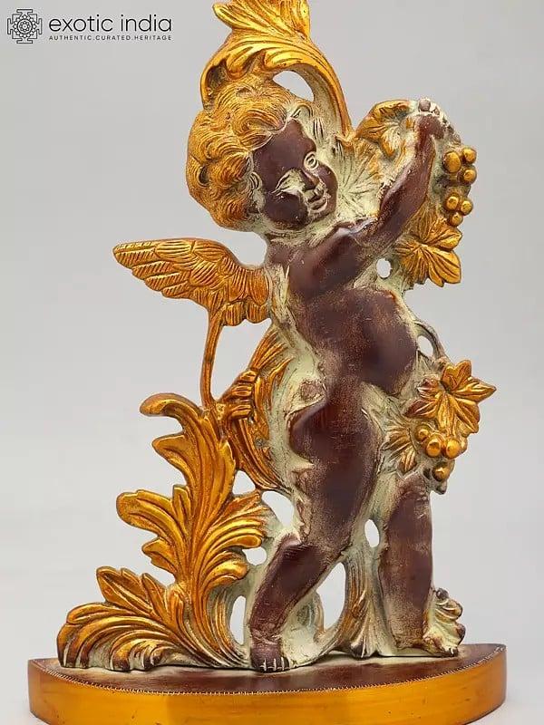 Exotic India 18" Brass Cherub Angel Door Stop | Home Decor 