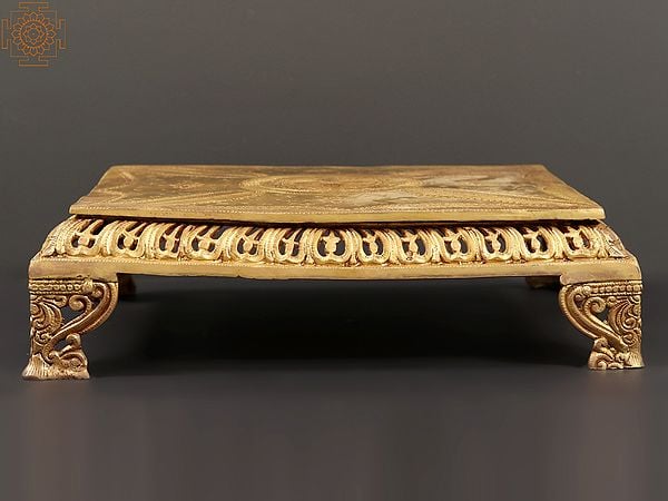 Exotic India 18" Brass Ritual Chowki | Metal Furniture