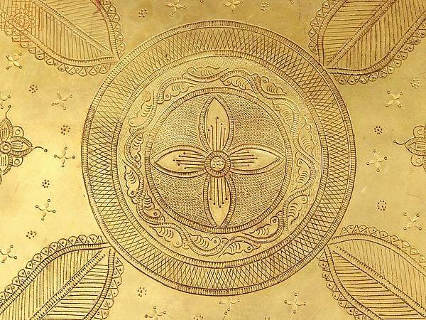 Exotic India 18" Brass Ritual Chowki | Metal Furniture