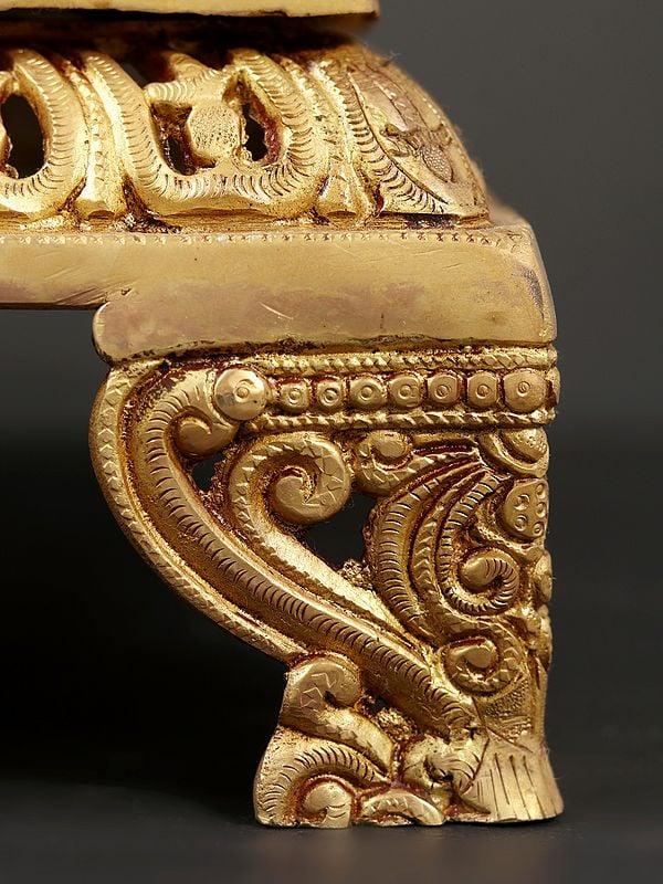 Exotic India 18" Brass Ritual Chowki | Metal Furniture