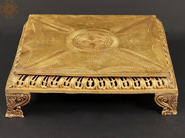 exotic india 18" Brass Ritual Chowki | Metal Furniture 