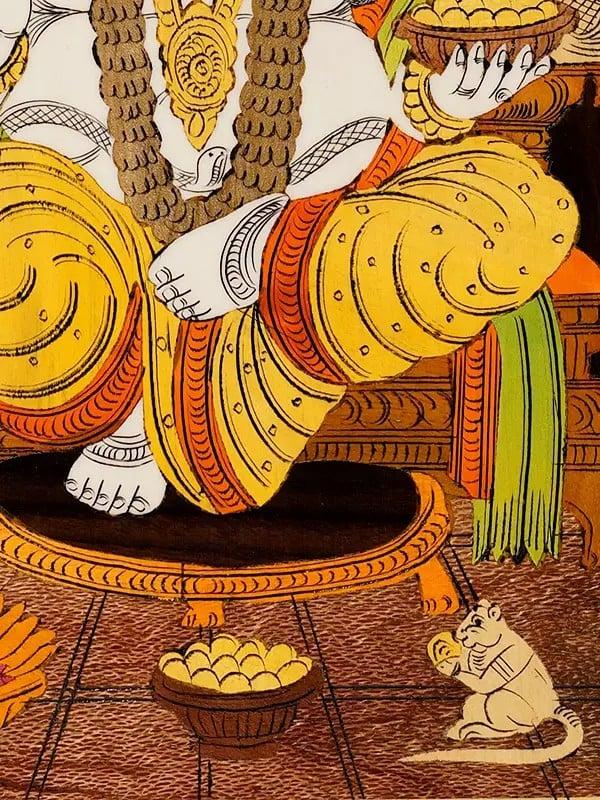 Exotic India 18" Chaturbhuja Lord Ganapati | Rosewood Panel With Inlay Work 