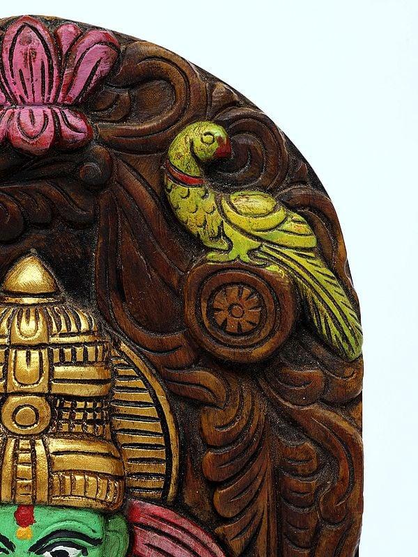 Exotic India 18" Colorful Goddess Meenakshi Wall Panel | Wood Carving 