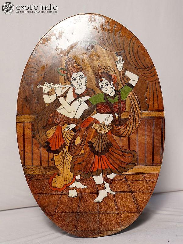 exotic india 18" Dancing Posture Of Radha And Krishna | Rosewood Panel With Inlay Work 