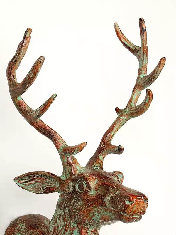 Exotic India 18" Decorative Deer Statue In Brass | Wall Hanging | Home Decor 