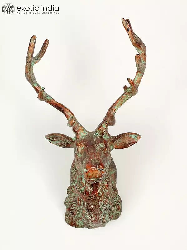Exotic India 18" Decorative Deer Statue In Brass | Wall Hanging | Home Decor 
