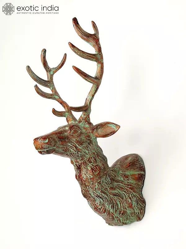 Exotic India 18" Decorative Deer Statue In Brass | Wall Hanging | Home Decor 