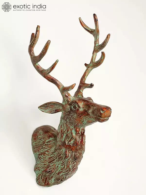 exotic india 18" Decorative Deer Statue in Brass | Wall Hanging | Home Decor 