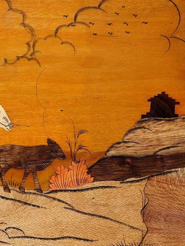 Exotic India 18" Farmer With Cow | Rosewood Panel With Inlay Work 