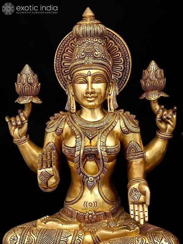 Exotic India 18" Four Armed Blessing Lakshmi - Ganesha Pair | Brass Statues 