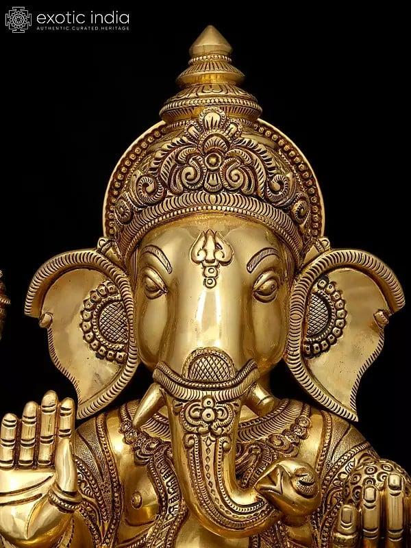 Exotic India 18" Four Armed Blessing Lord Ganesha | Brass Idol 