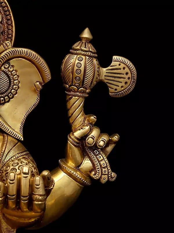 Exotic India 18" Four Armed Blessing Lord Ganesha | Brass Idol 