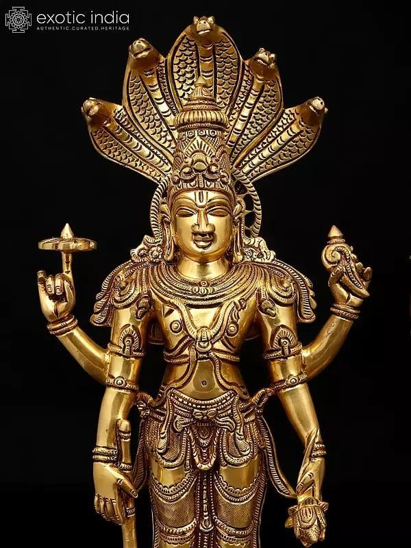 Exotic India 18" Four Armed Standing Lakshmi Narayan (Vishnu Lakshmi) Pair | Brass Statues 