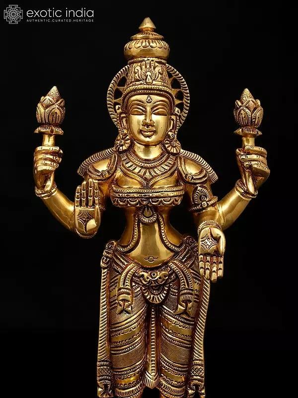 Exotic India 18" Four Armed Standing Lakshmi Narayan (Vishnu Lakshmi) Pair | Brass Statues 