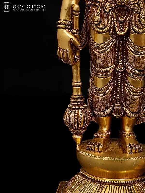 Exotic India 18" Four Armed Standing Lakshmi Narayan (Vishnu Lakshmi) Pair | Brass Statues 