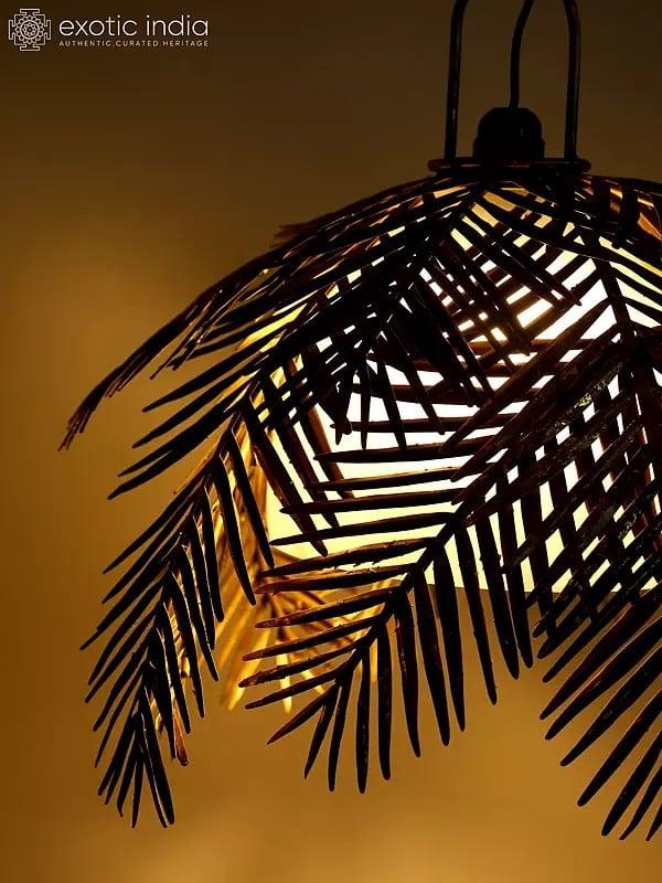 Exotic India 18" Golden Leaves Design Ceiling Hanging Lamp | Home Decor
