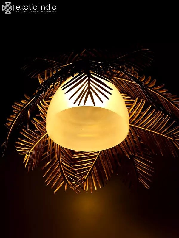 exotic india 18" Golden Leaves Design Ceiling Hanging Lamp | Home Decor