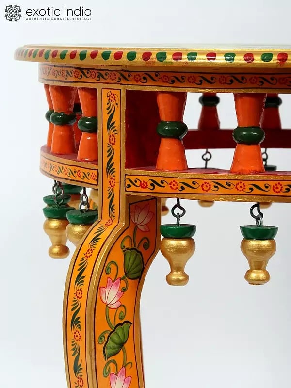 Exotic India 18" Hand-Painted Round Shaped Chowki (Pedestal) 