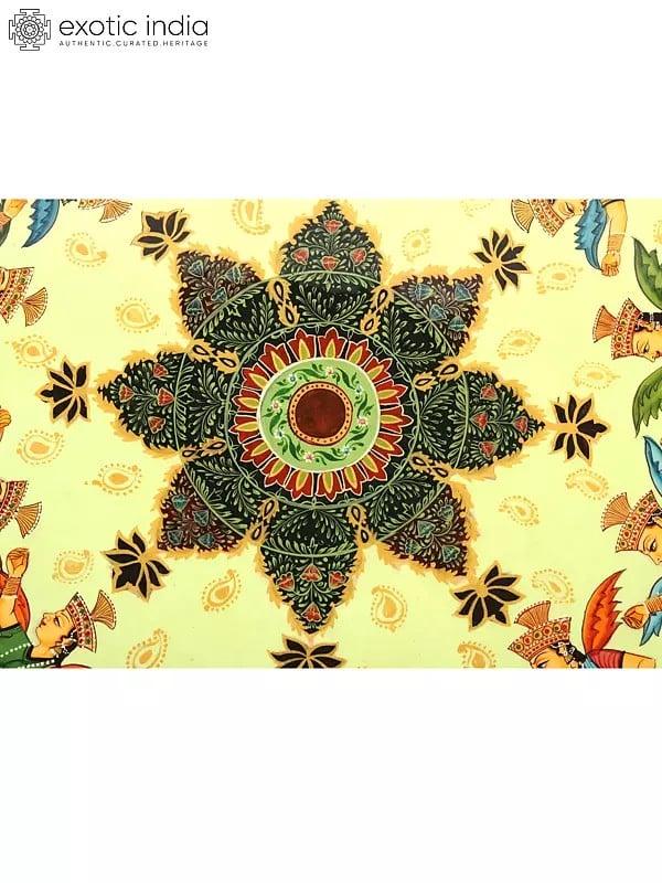 Exotic India 18" Hand-Painted Round Shaped Chowki (Pedestal) 