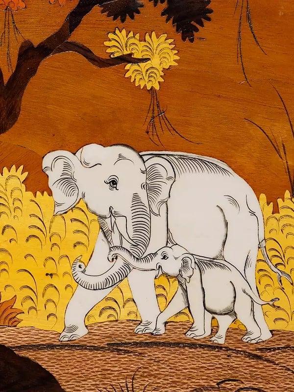 Exotic India 18" Happy Family In The Forest | Rosewood Panel With Inlay Work 