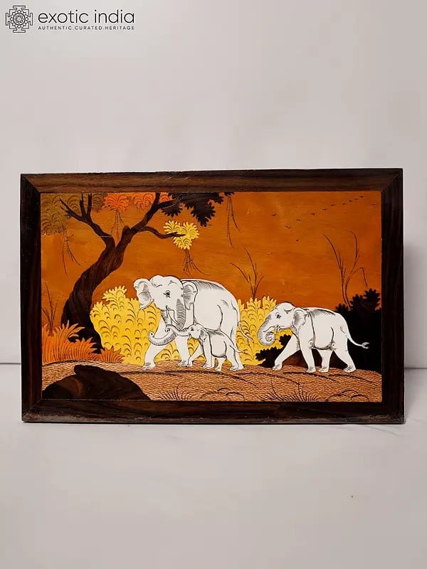 exotic india 18" Happy Family In The Forest | Rosewood Panel With Inlay Work 