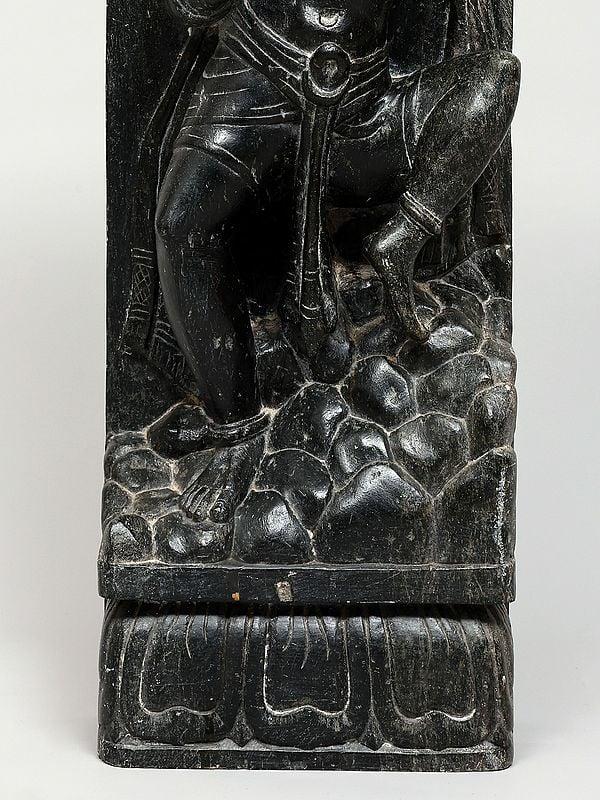 Exotic India 18" Lord Hanuman Carrying Sanjivani | Granite Stone Statue | Made In Orissa 