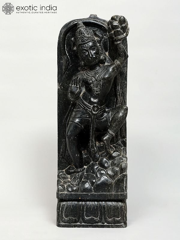 exotic india 18" Lord Hanuman Carrying Sanjivani | Granite Stone Statue | Made In Orissa 