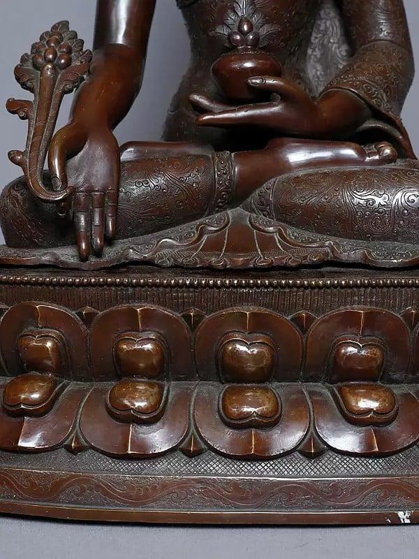 Exotic India 18" Lord Medicine Buddha Statue In Copper Gold Plated From Nepal | Handmade 