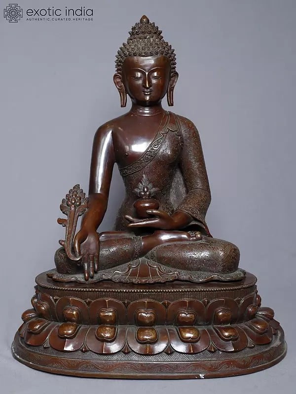 exotic india 18" Lord Medicine Buddha Statue In Copper Gold Plated From Nepal | Handmade 