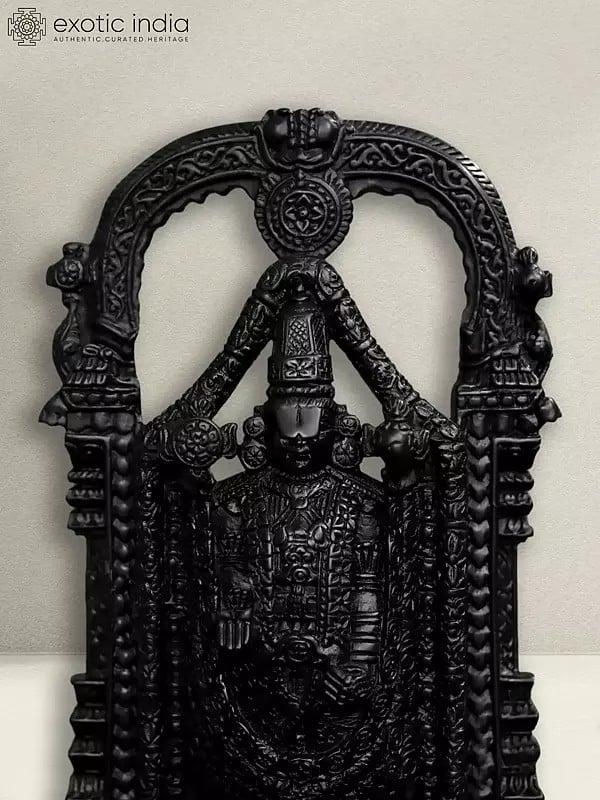 Exotic India 18" Lord Tirupati Balaji Statue With Intricate Work | Black Marble Sculpture For Home And Temple 