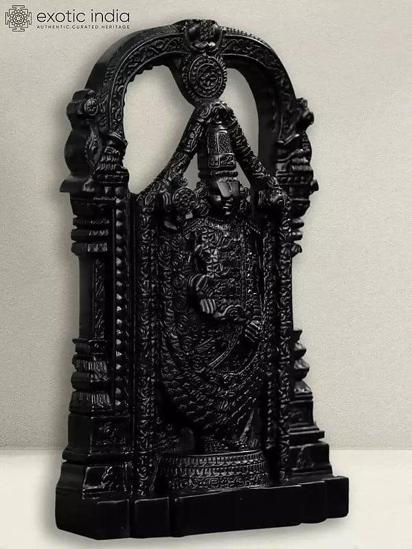 Exotic India 18" Lord Tirupati Balaji Statue With Intricate Work | Black Marble Sculpture For Home And Temple 