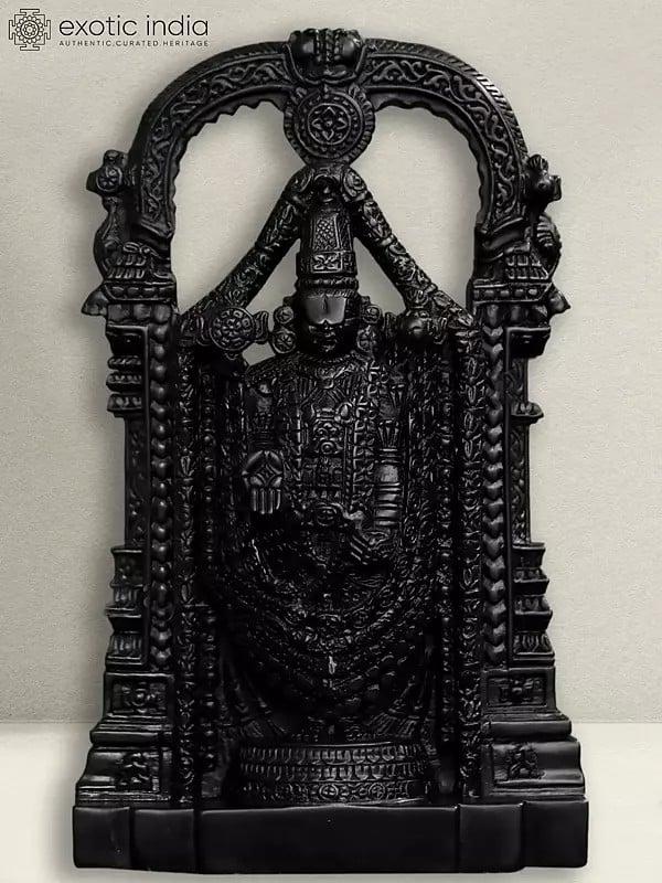 exotic india 18" Lord Tirupati Balaji Statue With Intricate Work | Black Marble Sculpture for Home and Temple 