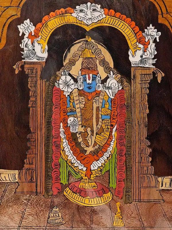 Exotic India 18" Lord Tirupati Balaji With Kirtimukha Arch | Rosewood Panel With Inlay Work 