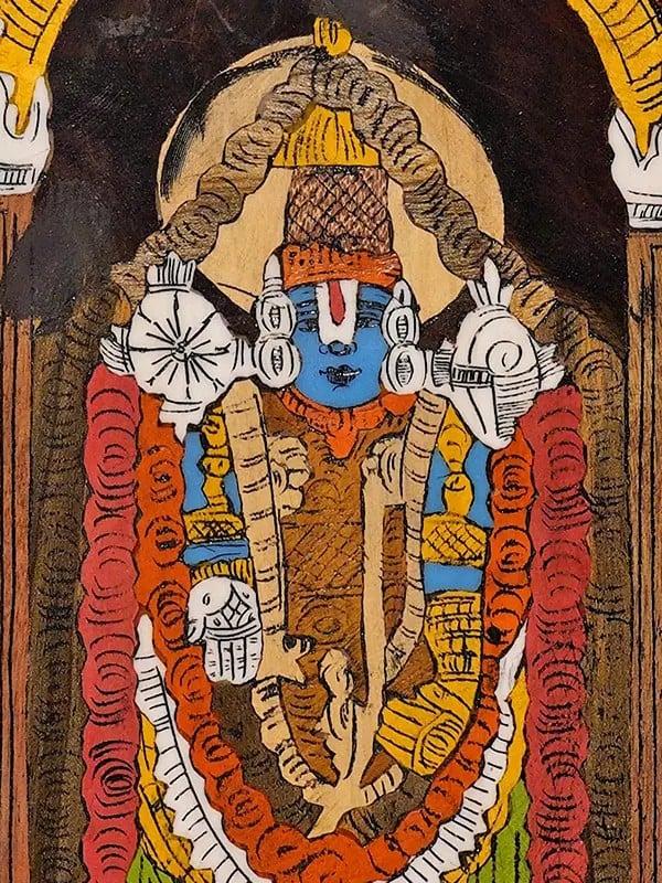 Exotic India 18" Lord Tirupati Balaji With Kirtimukha Arch | Rosewood Panel With Inlay Work 