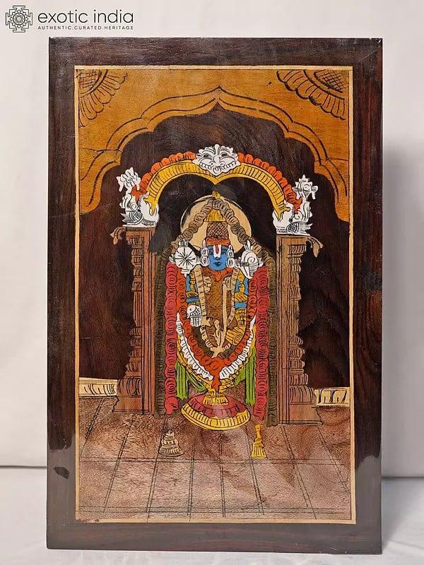 exotic india 18" Lord Tirupati Balaji With Kirtimukha Arch | Rosewood Panel With Inlay Work 