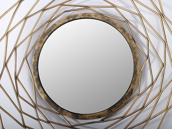 Exotic India 18'' Mirror With Metal Frame | Iron | Wall Hanging 