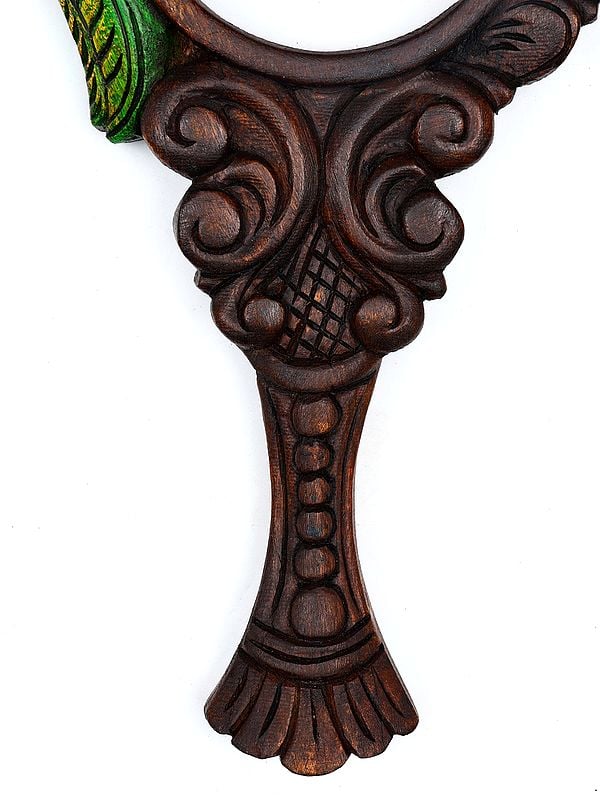 Exotic India 18" Parrot Design Wall Hanging Mirror | Wood Carving