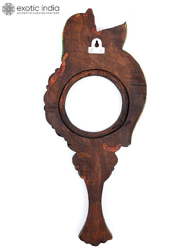 Exotic India 18" Parrot Design Wall Hanging Mirror | Wood Carving