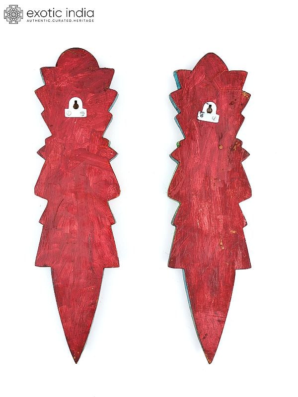 Exotic India 18" Ram Sita Wall Hangings | Wood Carved Statues 