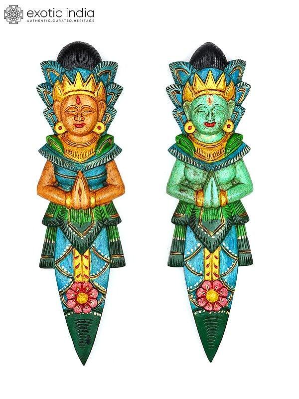 exotic india 18" Ram Sita Wall Hangings | Wood Carved Statues 