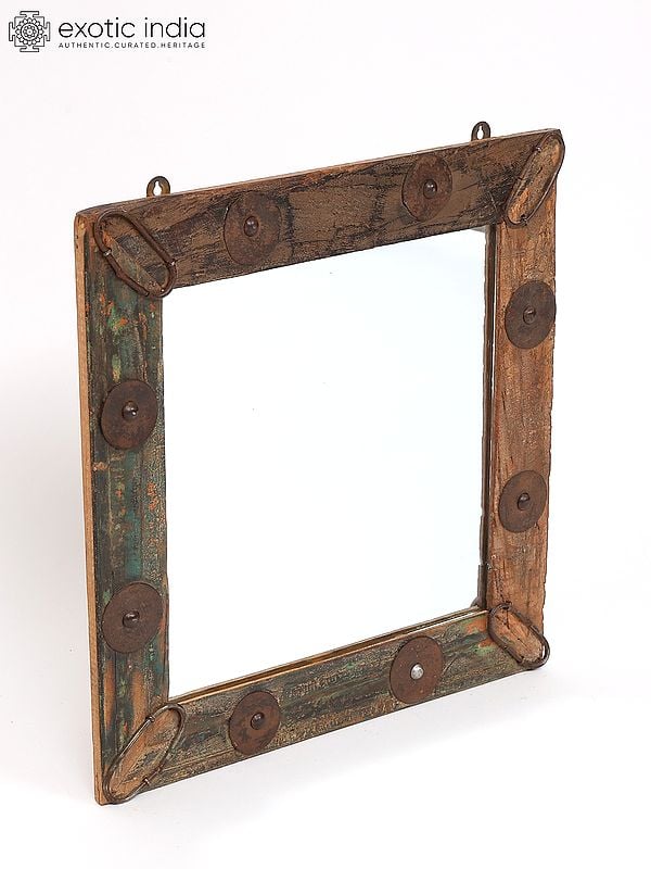 Exotic India 18" Square Shaped Vintage Style Mirror | Wall Hanging