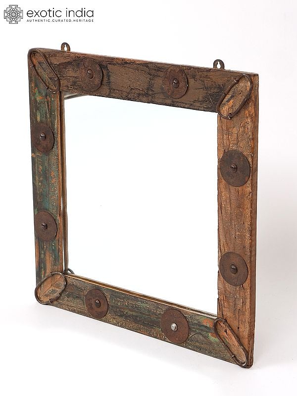 Exotic India 18" Square Shaped Vintage Style Mirror | Wall Hanging