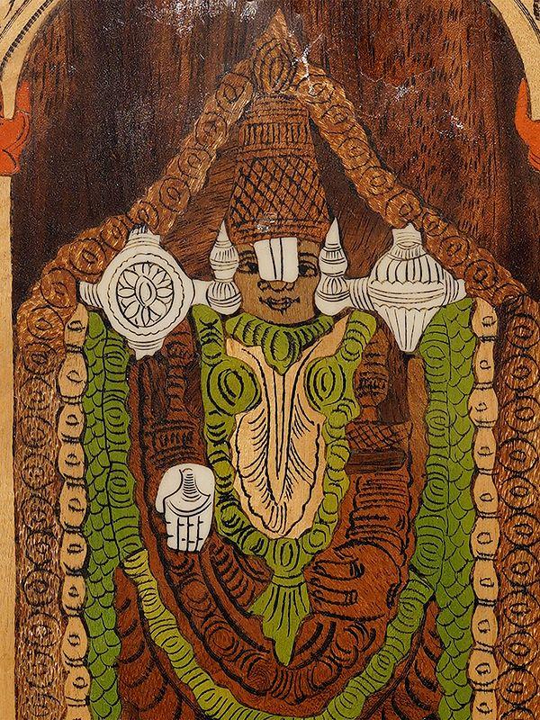 Exotic India 18" Standing Lord Venkateswara Balaji | Rosewood Panel With Inlay Work 