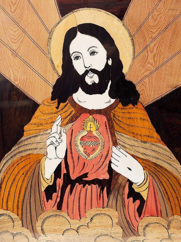 Exotic India 18" The Divine Jesus Christ | Rosewood Panel With Inlay Work 