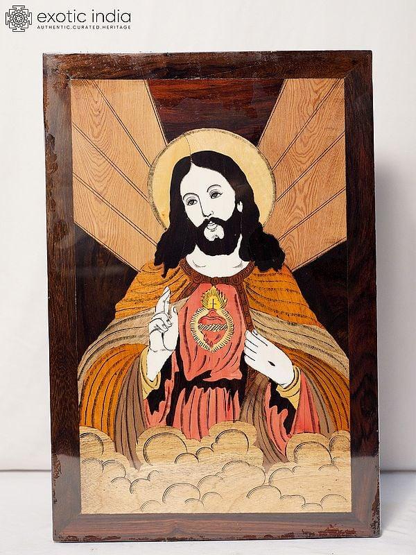 exotic india 18" The Divine Jesus Christ | Rosewood Panel With Inlay Work 